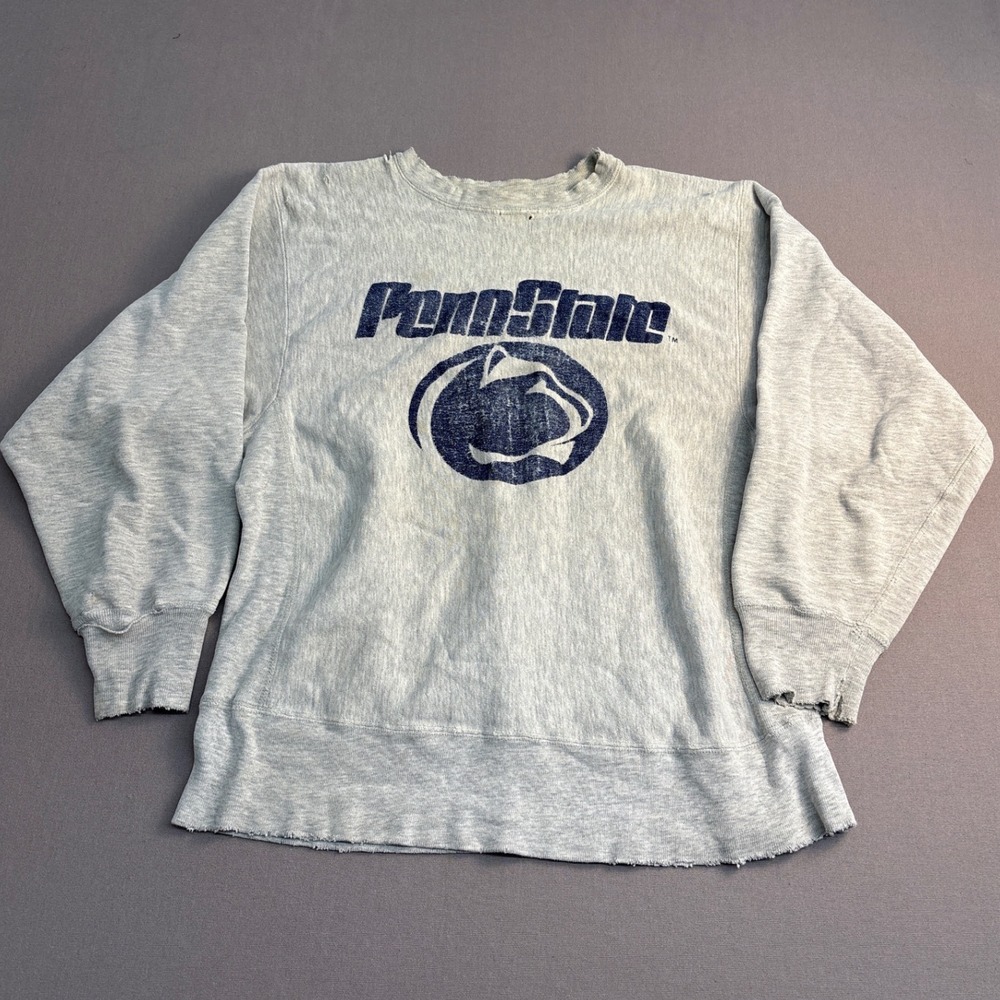 Vintage Penn State Nittany Lions Sweatshirt Heather Gray Distressed Cut Off Hem